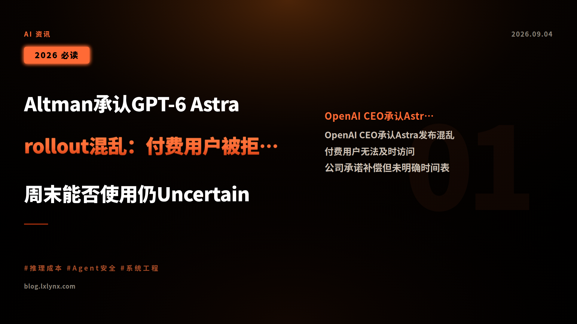 Altman承认GPT-6 Astra rollout混乱:付费用户被拒门外,周末能否使用仍Uncertain