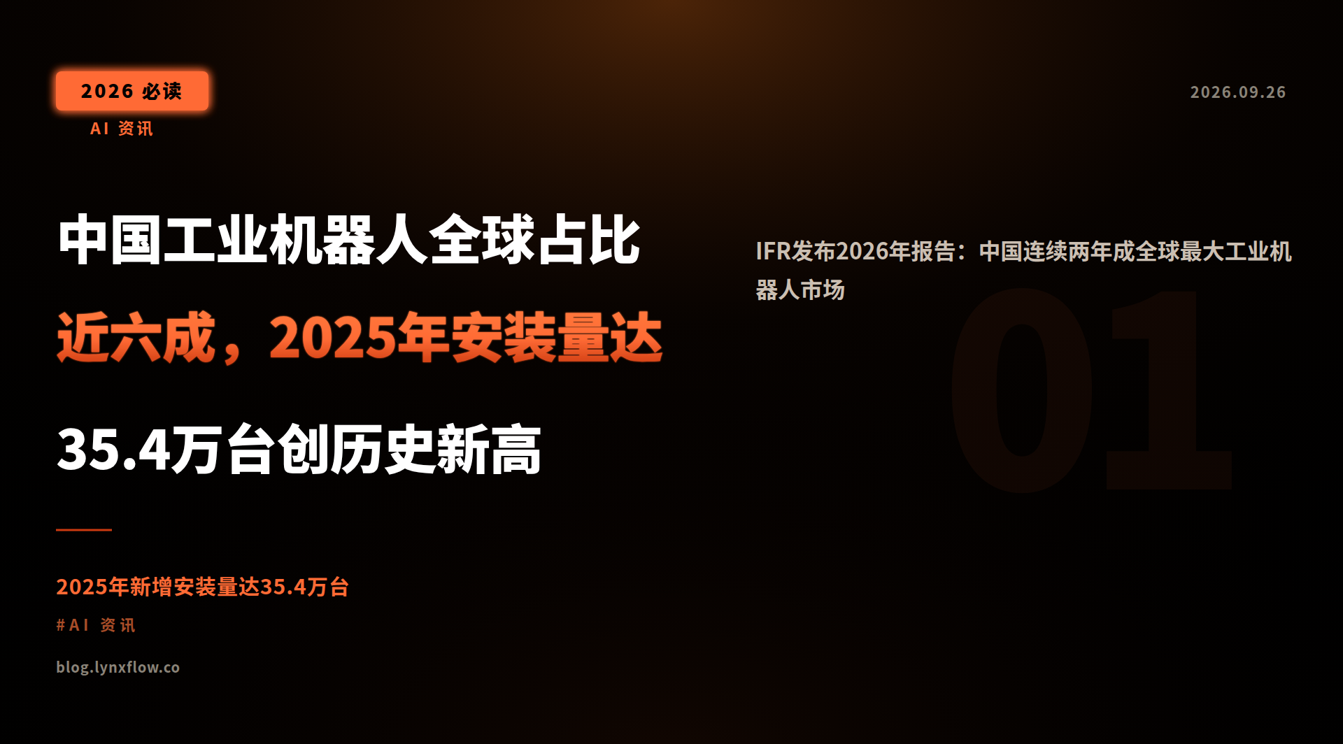 中国工业机器人全球占比近六成,2025年安装量达35.4万台创历史新高