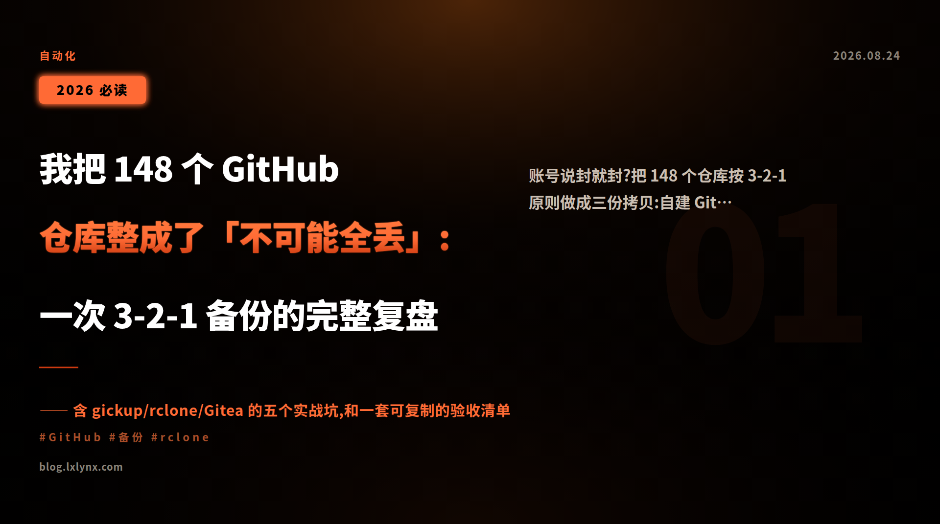 我把 148 个 GitHub 仓库整成了「不可能全丢」:一次 3-2-1 备份的完整复盘