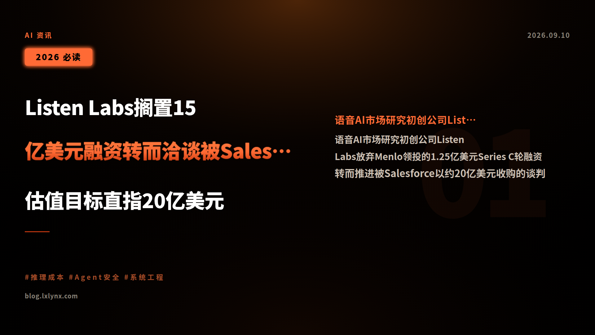 Listen Labs搁置15亿美元融资转而洽谈被Salesforce收购,估值目标直指20亿美元