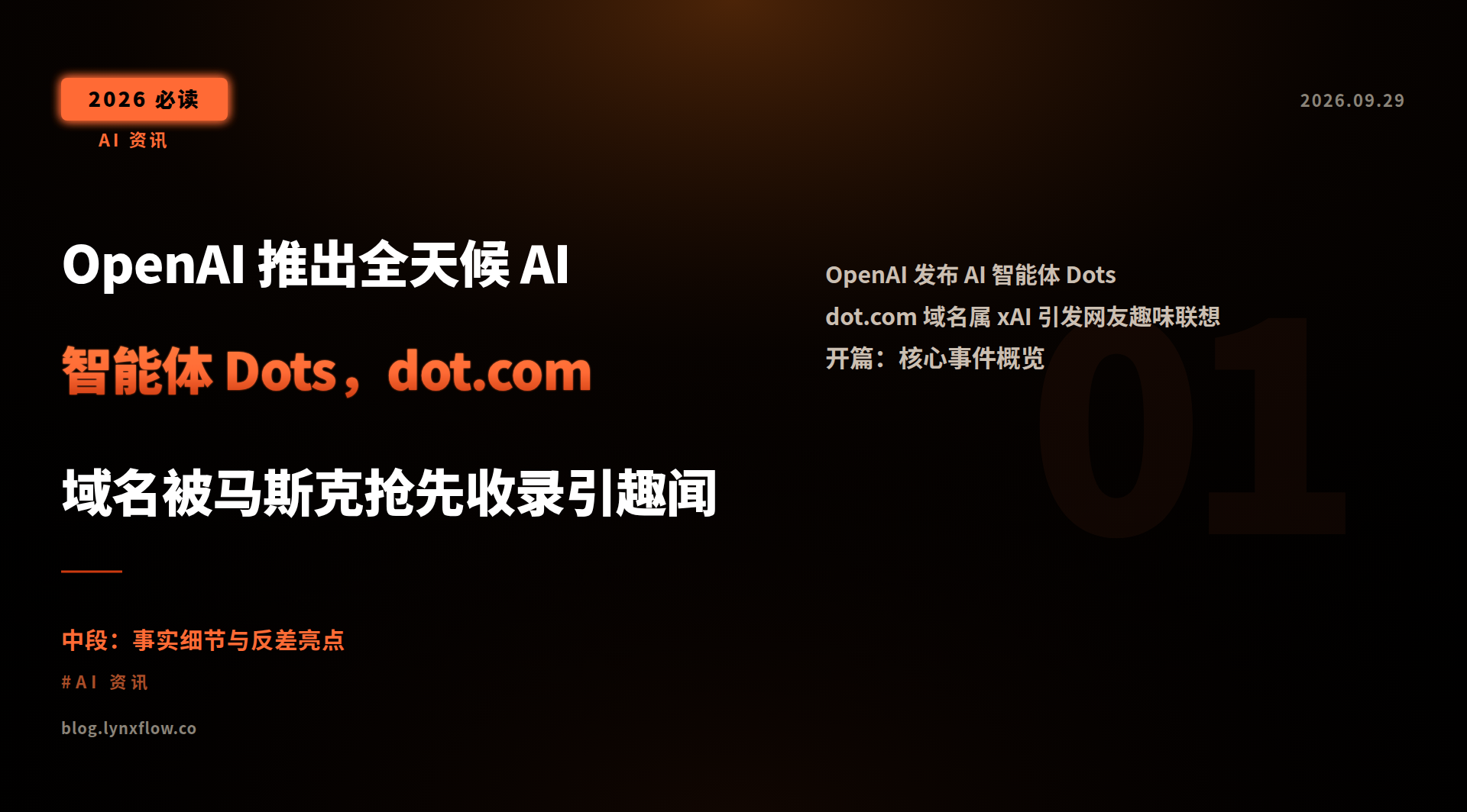 OpenAI 推出全天候 AI 智能体 Dots,dot.com 域名被马斯克抢先收录引趣闻