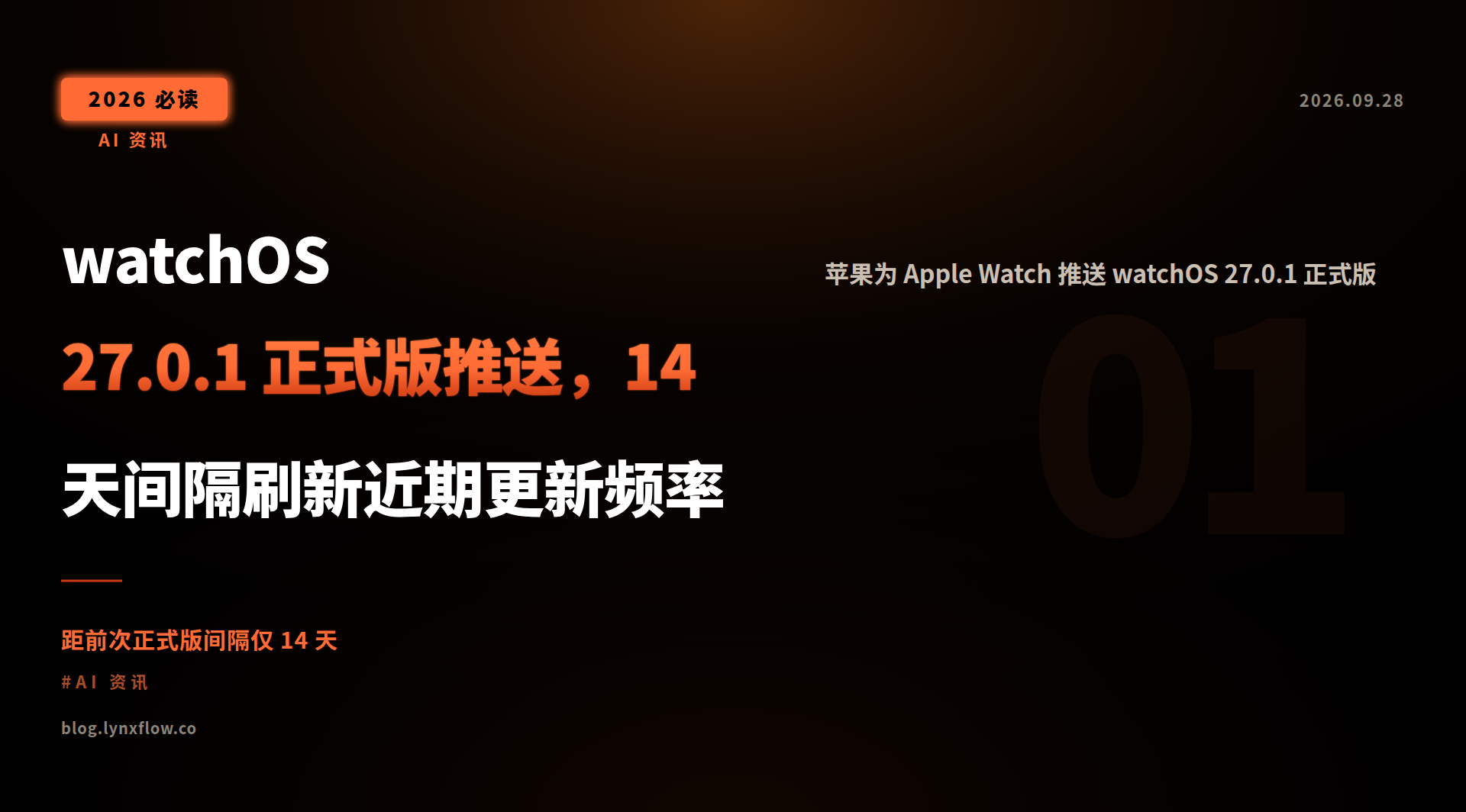 watchOS 27.0.1 正式版推送,14 天间隔刷新近期更新频率